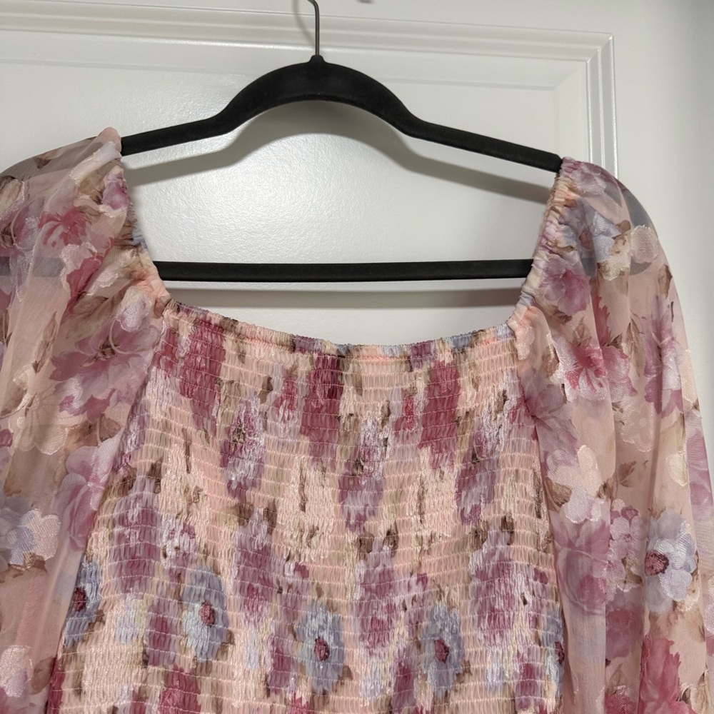 Floral Blouse Crop Top Long Sleeves Summer - Picture 4 of 7